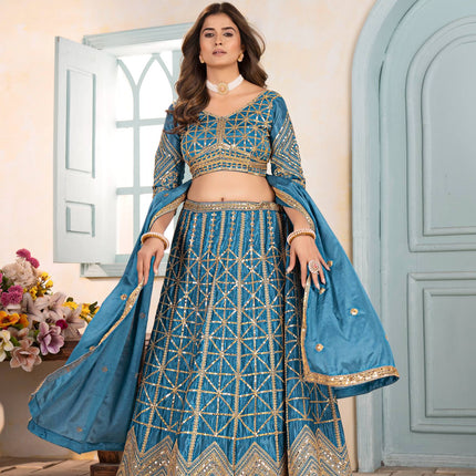 Lehenga Mart Designer Bollywood Style Wedding Wear Lehenga Choli - Sky Blue