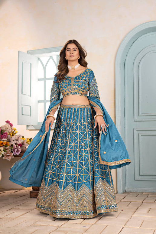 Lehenga Mart Designer Bollywood Style Wedding Wear Lehenga Choli - Sky Blue