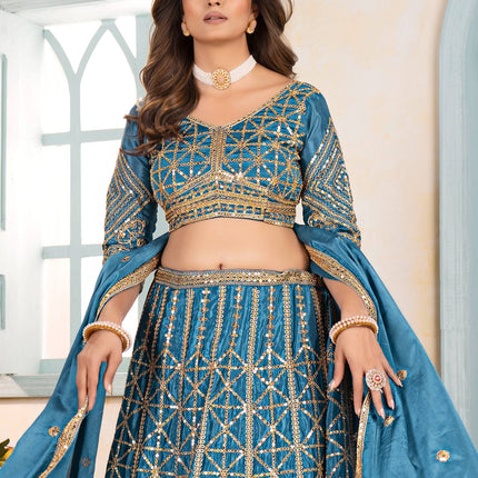 Lehenga Mart Designer Bollywood Style Wedding Wear Lehenga Choli - Sky Blue