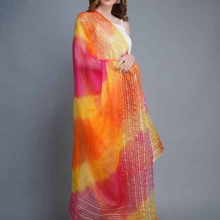 Shehnaai Multicoloured Dupatta In Organza With Multiline Gota Border