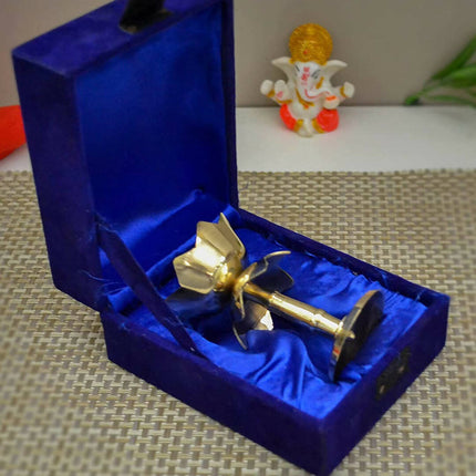Craftvatika Gold Tone Brass Lotus Shape Pillar Diya Oil Lamp