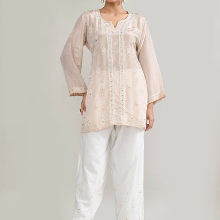 Joban Fashion Womens Cotton ChikanKari Baby Pink Cord set