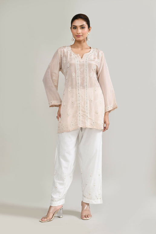 Joban Fashion Womens Cotton ChikanKari Baby Pink Cord set