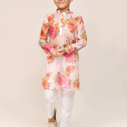 Joban Fashion Georgette Peach Kurta With Straight Fit Pant