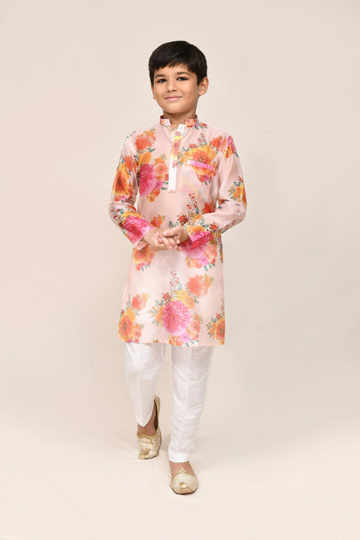 Joban Fashion Georgette Peach Kurta With Straight Fit Pant