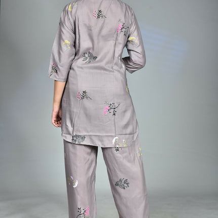 Morchari Digital Print Semi Muslin Co-Ord Set Top & Trouser-Multicolor