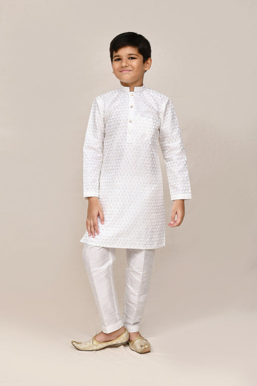 Joban Fashion Art Silk With Thread & Sequence Work White Kurta With Straight Fit Pant