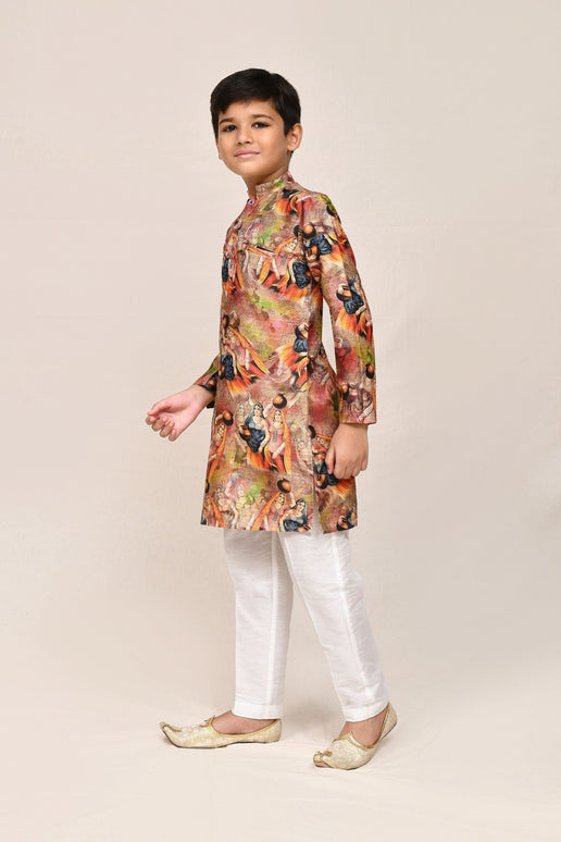 Joban Fashion Silk Dark Beige Kurta With Straight Fit Pant