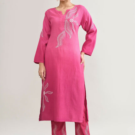 Joban Fashion Womens Cotton ChikanKari pink Kurta set
