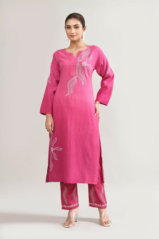 Joban Fashion Womens Cotton ChikanKari pink Kurta set