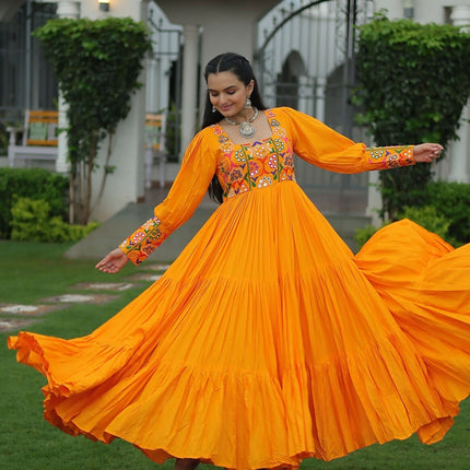 Aastha Fashion Yellow Rayon Party Wear Designer Gown Collection