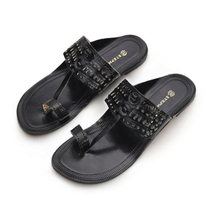 Stepsoft Men'S Leather Kolhapuri Chappals – Handcrafted Ethnic Flats (Black)