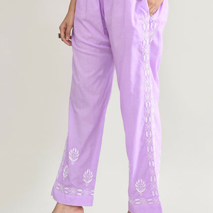 Joban Fashion Womens Cotton ChikanKari Purple Cord set