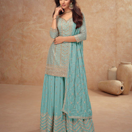 Aarshi Fashions Light Blue Palazzo Wedding Suit