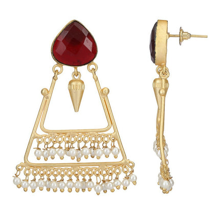 Joban Fashion Women Handcrafted Red Stone Matte Gold Earrings