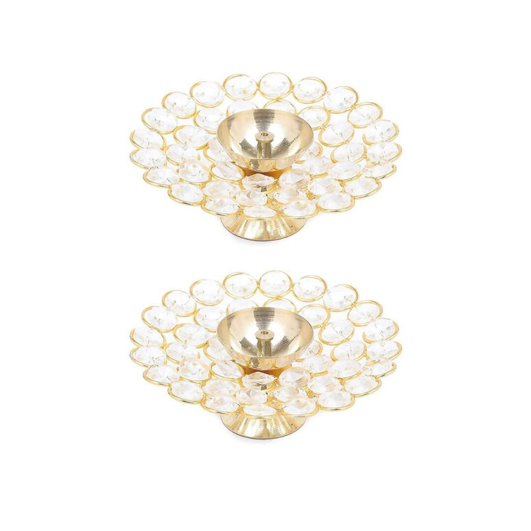Tied Ribbons Set of 2 Gold-Toned Decorative Crystal Diyas