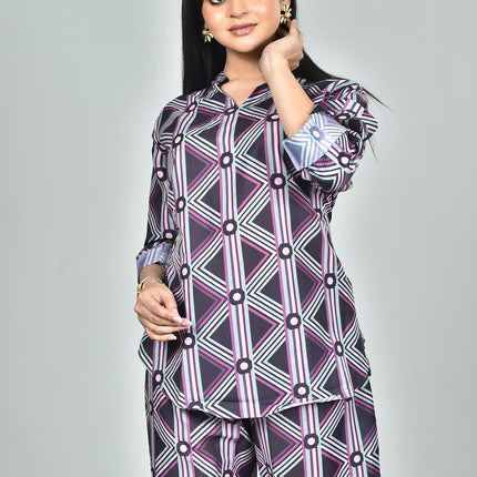Morchari Digital Print Semi Muslin Co-Ord Set Top & Trouser-Multicolor