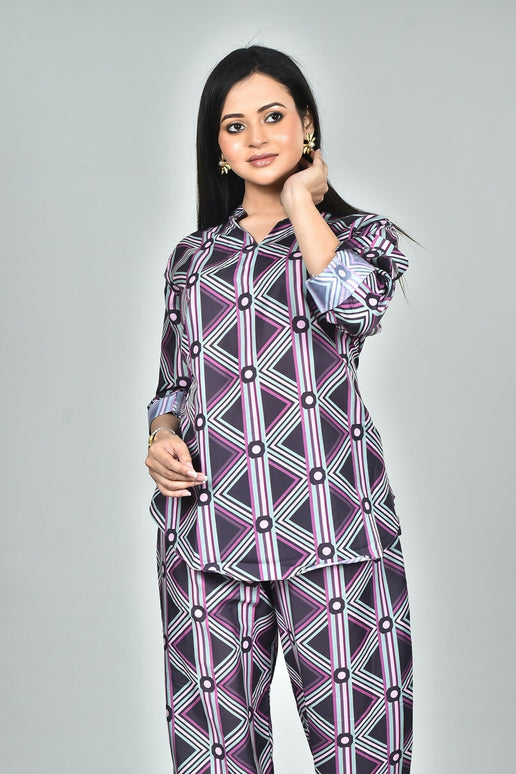 Morchari Digital Print Semi Muslin Co-Ord Set Top & Trouser-Multicolor