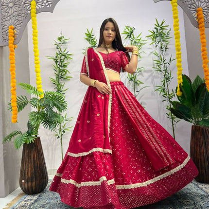 Aastha Fashion Rani Pink Heavy Georgette Heavy Embroidery+ Sequence +Ready Lace Semi Stitched Wedding Wear Lehenga Choli