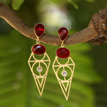 Joban Fashion Women Red Stone Matte Gold Earrings