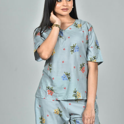 Morchari Digital Print Semi Muslin Co-Ord Set Top & Trouser-Multicolor