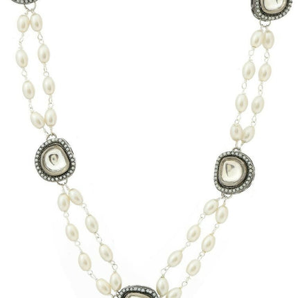 Rhodium Plated Kundan Necklace - Ruby Raang