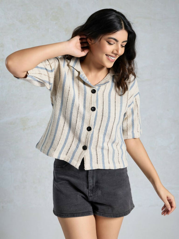 Blue Knited Wevon Designer Shirt - Hiral Fashion