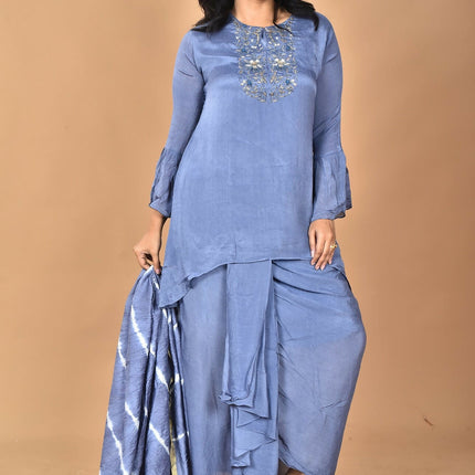 Morchari Women And Hand Embroidery Palazzo Set-Grey