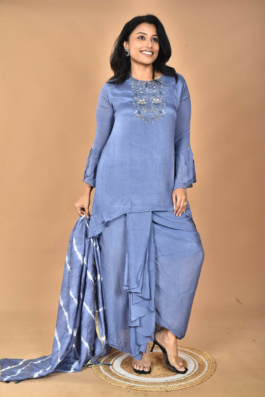 Morchari Women And Hand Embroidery Palazzo Set-Grey