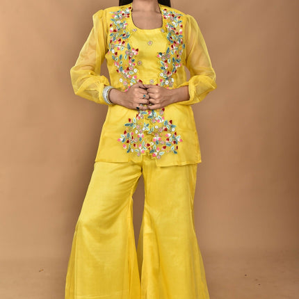 Morchari Women Hand Embroidery Crop Top-Yellow