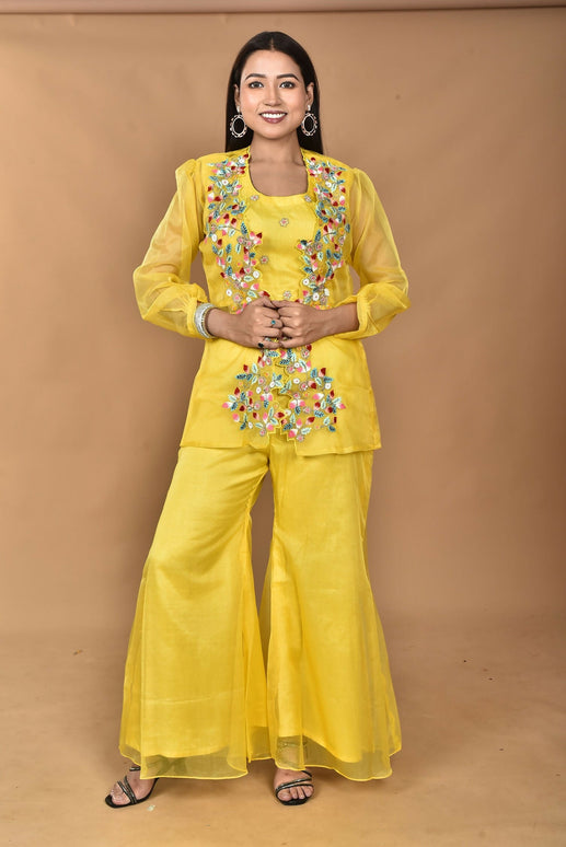 Morchari Women Hand Embroidery Crop Top-Yellow