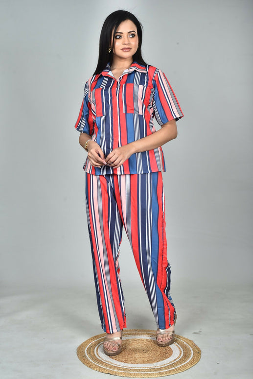 Morchari Digital Print Semi Muslin Co-Ord Set Top & Trouser-Multicolor