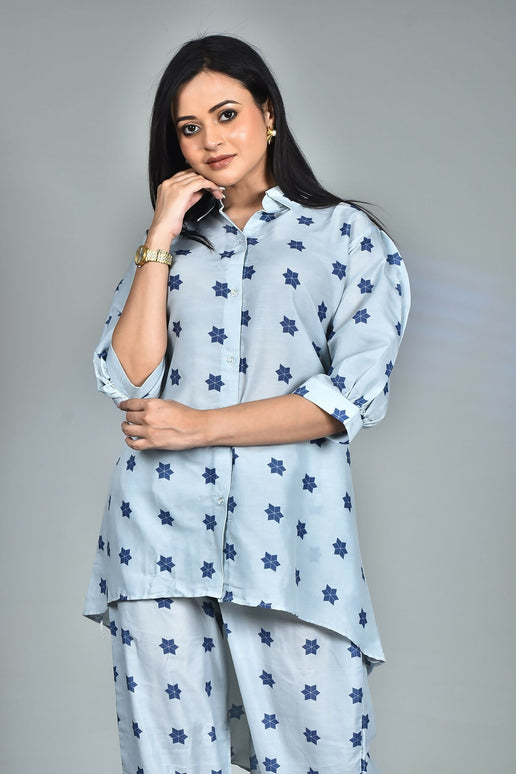 Morchari Digital Print Semi Muslin Co-Ord Set Top & Trouser-Multicolor