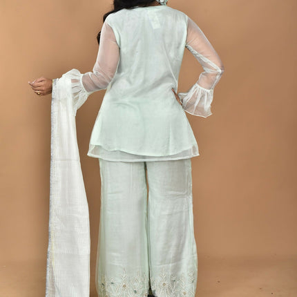 Morchari Women And Hand Embroidery Palazzo Set-Green