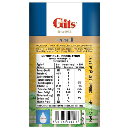Gits Cow Ghee | Rich Taste & Aroma | Good source of Vitamin A, Delicious, Healthy & Nutritious