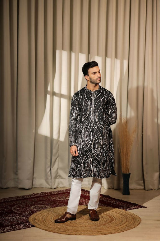 Black Viscose Designer Embroidery Work Kurta Set - Mahotsav
