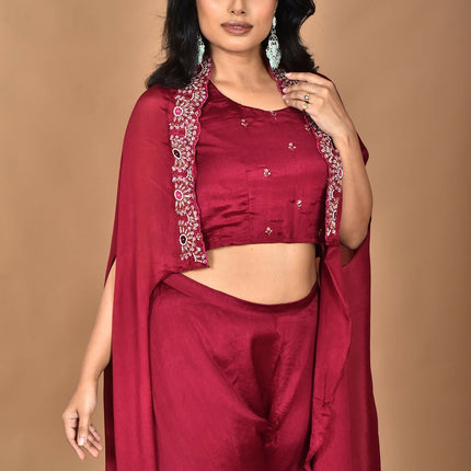 Morchari Women And Hand Embroidery Palazzo Set-Magenta