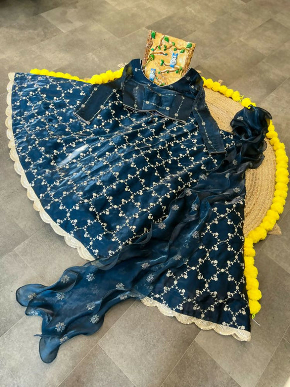 Aastha Fashion Rama Heavy Jimmy Choo Heavy Embroidery Zari +Sequence + Coding Lace Semi Stitched Wedding Wear Lehenga Choli