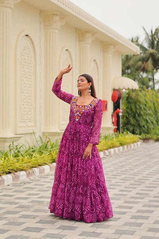 Aastha Fashion Magenta Faux Georgette Navratri Designer Gown Collection