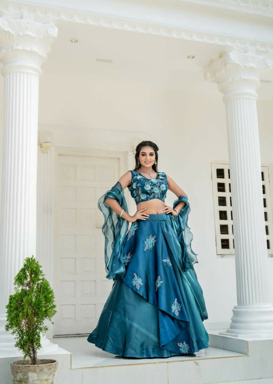 Aastha Fashion Rama Jimmy Choo Heavy Embroidery Zari + Thread + Sequence Work Semi Stitched Wedding Wear Lehenga Choli