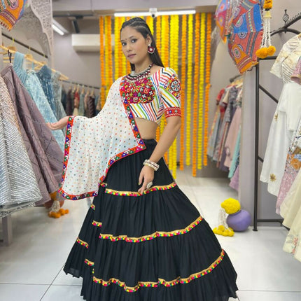 Aastha Fashion Black Rayon Readymade Lace Semi Stitched Wedding Wear Lehenga Choli