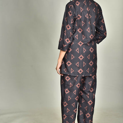 Morchari Digital Print Semi Muslin Co-Ord Set Top & Trouser-Multicolor