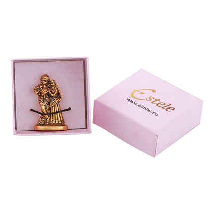 Estele Gold-Polished Devotional Shree Radha Krishna Idol for Home/Car Decor