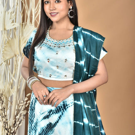 Morchari Women Tai Dai And Hand Embroidery Lehenga-Green