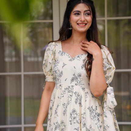 Rivasha fashion Women Rayon Floral Printed Anarkali Gown - Off White