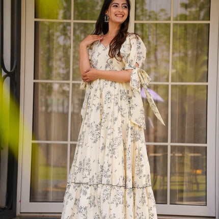 Rivasha fashion Women Rayon Floral Printed Anarkali Gown - Off White