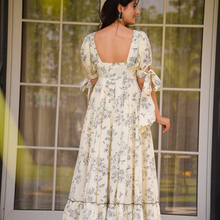 Rivasha fashion Women Rayon Floral Printed Anarkali Gown - Off White