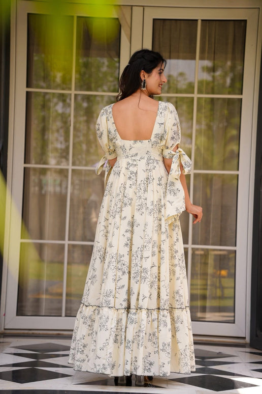 Rivasha fashion Women Rayon Floral Printed Anarkali Gown - Off White