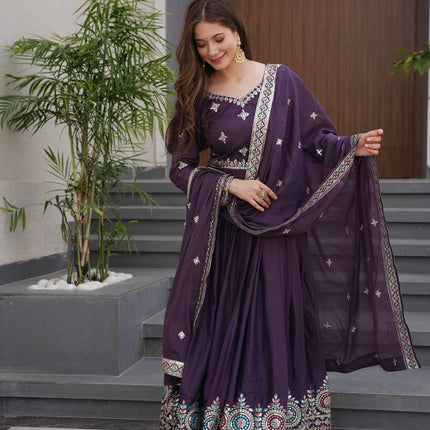 Rivasha Fashion Women Heavy Diamond Silk Anarkali Gown With Dupatta - Blue