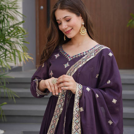 Rivasha Fashion Women Heavy Diamond Silk Anarkali Gown With Dupatta - Blue